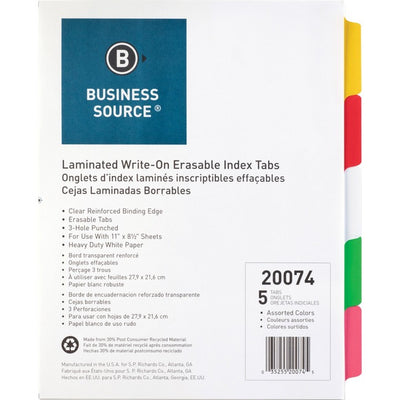 Business Source Laminated Write-On Tab Indexes (BSN20074)