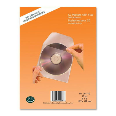 CD/DVD PCKT+FLAP S/ADHES*10/PK (GRN20171G)