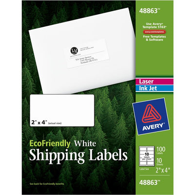 Avery&reg; Eco-Friendly Shipping Labelsfor Laser and Inkjet Printers, 2" x 4" (AVE48863)