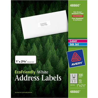 Avery&reg; Eco-Friendly Address Labelsfor Laser and Inkjet Printers, 1" x 2-5/8" (AVE48860)
