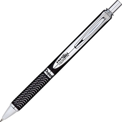 EnerGel Alloy Retractable Liquid Gel Pen, (0.7mm) Metal Tip, Black Barrel, Black Ink (PENBL407-A)