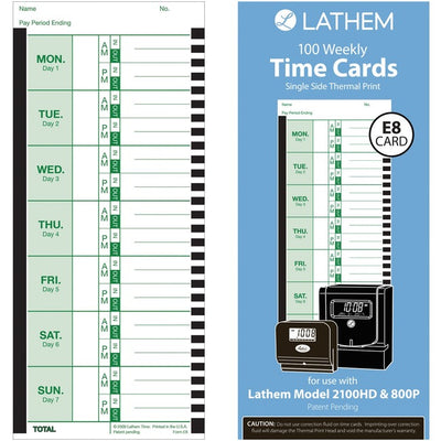 Lathem Thermal Time Clock Weekly Attendance Cards (LTHE8-100)