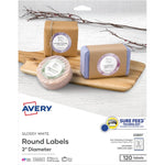 WHITE ROUND GLOSSY LABEL 2" CARD (AVE22807)
