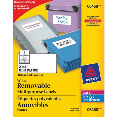 Avery&reg; White Multipurpose Labels Removable 2" x 4" (AVE06468)