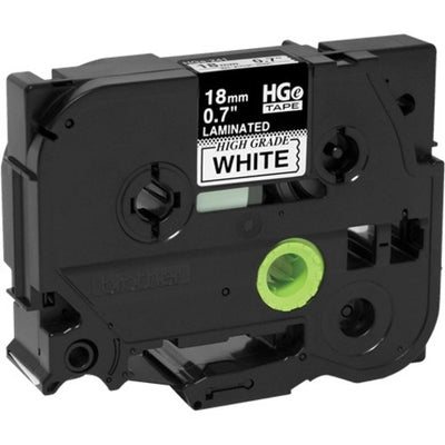 Brother 18mm (0.7") Black on White HGe Tape with Standard Adhesive 8m (26.2 ft) - 5 Pack (BRTHGE2415PK)