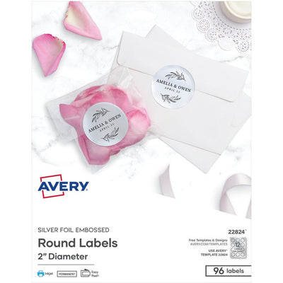 Avery&reg; Silver Foil Round Labels 2" Diameter, Permanent Adhesive, for Inkjet Printers (AVE22824)
