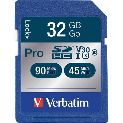 Verbatim 32GB Pro 600X SDHC Memory Card, UHS-I V30 U3 Class 10 (VER98047)