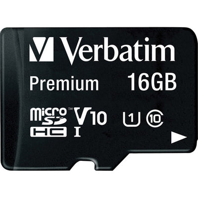 Verbatim 16GB Premium microSDHC Memory Card with Adapter, UHS-I V10 U1 Class 10 (VER44082)