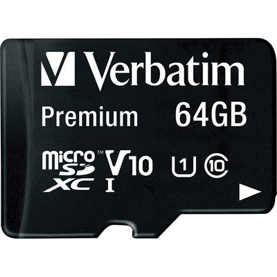 Verbatim 64GB Premium microSDXC Memory Card with Adapter, UHS-I V10 U1 Class 10 (VER44084)