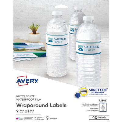 Avery&reg; Durable White Wraparound Labels 9-3/4" x 1-1/4" , Permanent Adhesive, for Laser and Inkjet Printers (AVE22845)