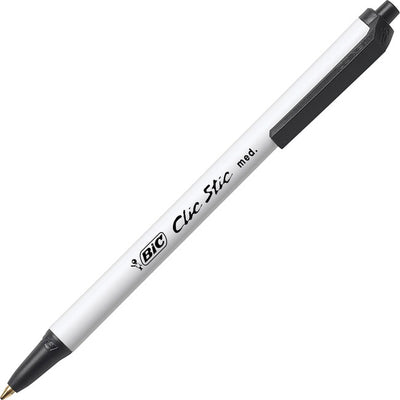 BIC Clic Stic Black Retractable Ballpoint Pens, Medium Point (1.0mm), 24-Count Pack, Round Barrel Design for Comfortable Writing (BICCSM241-BLK)