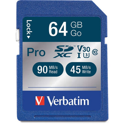 Verbatim 64GB Pro 600X SDXC Memory Card, UHS-I V30 U3 Class 10 (VER98670)