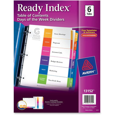 Avery&reg; Ready Index Customizable Table of Contents Classic Multicolor Dividers (AVE13152)