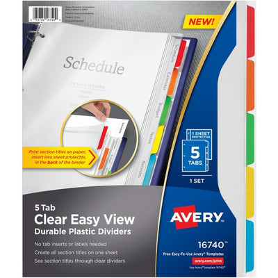 Avery&reg; Clear Easy View Durable Plastic Dividers5 tabs, 1 set (AVE16740)