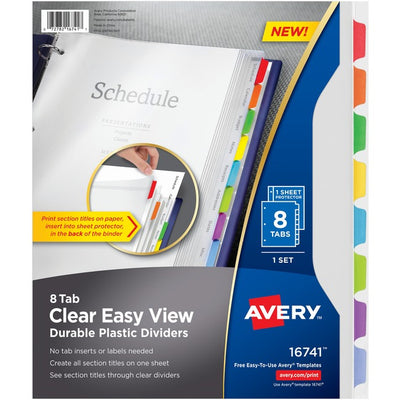 Avery&reg; Clear Easy View Durable Plastic Dividers 8 tabs, 1 set (AVE16741)