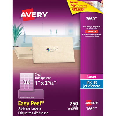 Avery&reg; Rectangle Clear Labels with Easy Peel&reg;1" x 2-5/8" , for Laser/Inkjet Printers (AVE7660)
