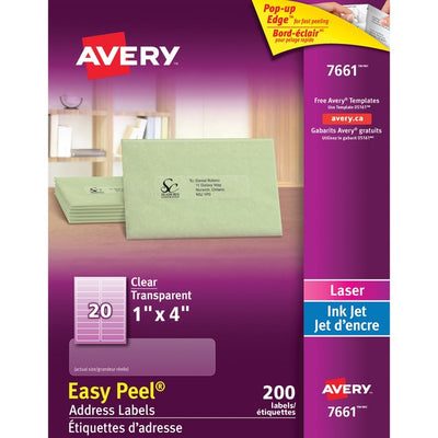 Avery&reg; Rectangle Clear Labels with Easy Peel&reg;1" x 4" , for Laser/Inkjet Printers (AVE7661)