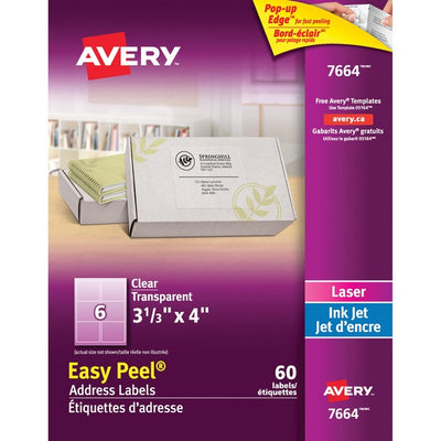 Avery&reg; Rectangle Clear Labels with Easy Peel&reg;3-1/3" x 4" , for Laser/Inkjet Printers (AVE7664)