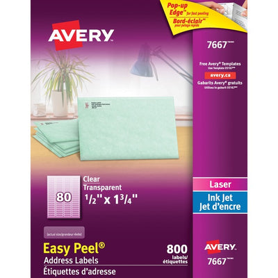 Avery&reg; Rectangle Clear Labels with Easy Peel&reg;1" x 2-5/8" , for Laser/Inkjet Printers (AVE7667)