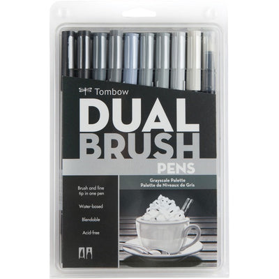 Tombow Dual Brush Art Pen 10-piece Set - Grayscale Colours (TOM56171)