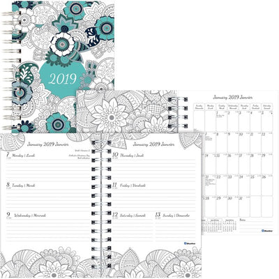 Blueline&reg; DoodlePlan&trade; Weekly/Monthly Planner 8" x 5" Botanica Bilingual (BLIC2910B-01)