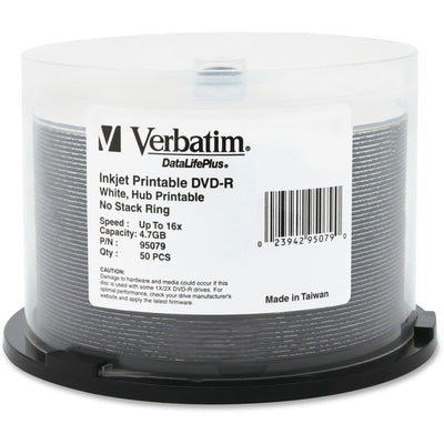 Verbatim DataLifePlus 95079 DVD Recordable Media - DVD-R - 16x - 4.70 GB - 50 / Pack - White (VER95079)