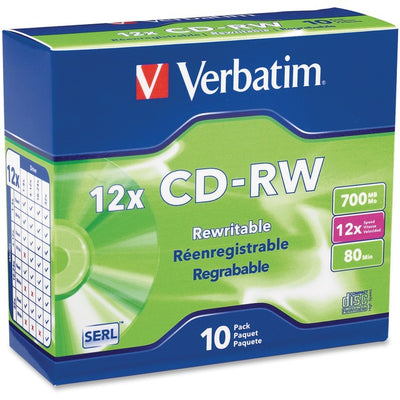 Verbatim 95156 CD Rewritable Media - CD-RW - 12x - 700 MB - 10 - Silver (VER95156)