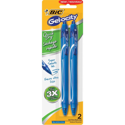 BIC Gel-ocity Original Retractable Gel Pen, Medium Point (0.7mm), Blue, Comfortable, Contoured Grip, 2-Count (BIC428615)