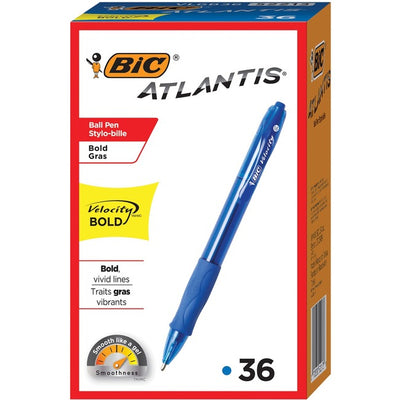 BIC Glide Bold Ballpoint Pens, Bold Point (1.6 mm), Blue Ink Pens, Translucent Barrel, 36-Count Pack (BIC805003)