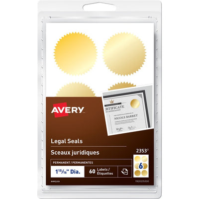 Avery&reg; Legal SealsHandwrite, 1-15/16" Diameter, Gold (AVE2353)