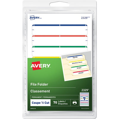 Avery&reg; File Folder Labelsfor Laser and Inkjet Printers, 3-1/2" x 1/3" , Assorted (AVE2329)