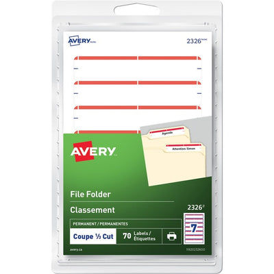 Avery&reg; File Folder Labelsfor Laser and Inkjet Printers, 3-1/2" x 1/3" , Red (AVE2326)
