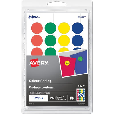 Avery&reg; Removable Colour Coding Labelsfor Laser and Inkjet Printers, 3/4" (AVE2348)
