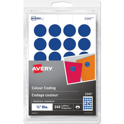 Avery&reg; Removable Colour Coding Labelsfor Laser and Inkjet Printers, 3/4" , Blue (AVE2345)