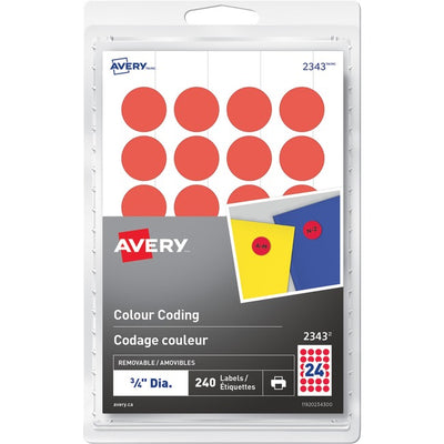Avery&reg; Removable Colour Coding Labelsfor Laser and Inkjet Printers, 3/4" , Red (AVE2343)