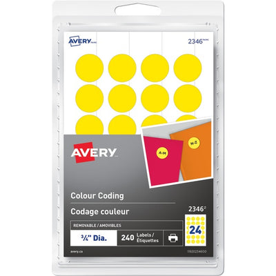 Avery&reg; Removable Colour Coding Labelsfor Laser and Inkjet Printers, 3/4" , Yellow (AVE2346)