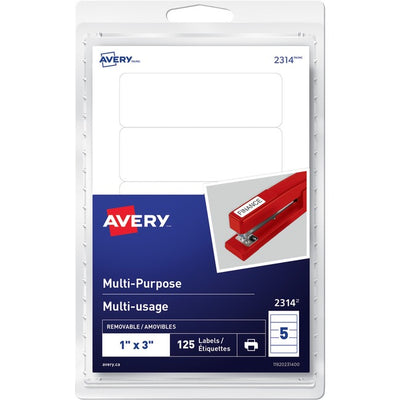 Avery&reg; Multi-Purpose Removable Labelsfor Laser and Inkjet Printers, 1" x 3" (AVE2314)