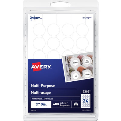 Avery&reg; Multi-Purpose Removable Labelsfor laser and inkjet printers, 3/4" (AVE2309)