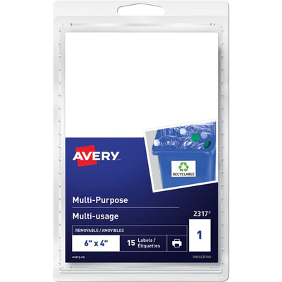 Avery&reg; Multi-Purpose Removable Labelsfor Laser and Inkjet Printers, 6" x 4" (AVE2317)