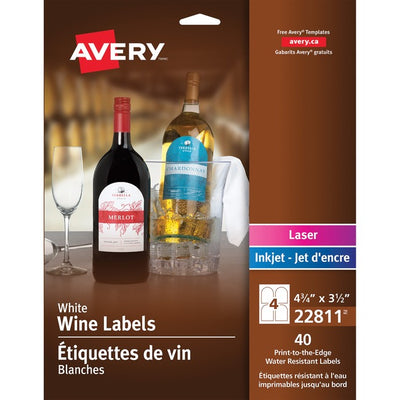Avery&reg; White Arched Wine Bottle Labels 4¾" x 3-1/2" , Permanent Adhesive, for Laser and Inkjet Printers (AVE22811)