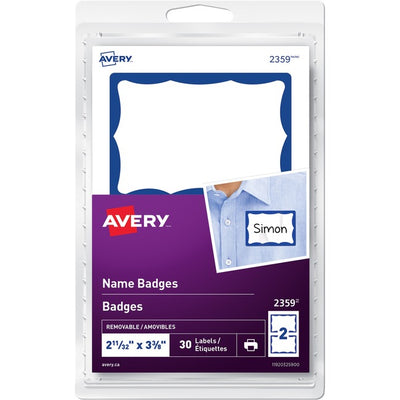Avery&reg; Name Badge Labelsfor Laser or Inkjet Printers, 2 11/32" x 3-3/8" , Blue Border (AVE2359)