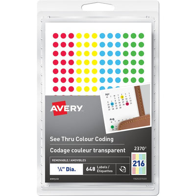 Avery&reg; See Thru Removable Colour Coding LabelsHandwrite, 1/4" (AVE2370)