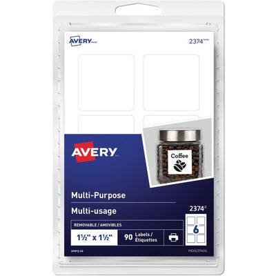 Avery&reg; Multi-Purpose Removable Labelsfor Laser and Inkjet Printers, 1-1/2" x 1-1/2" (AVE2374)