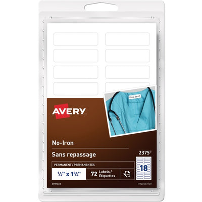 Avery&reg; White No-Iron Fabric LabelsHandwrite, 1/2" x 1-3/4" (AVE2375)