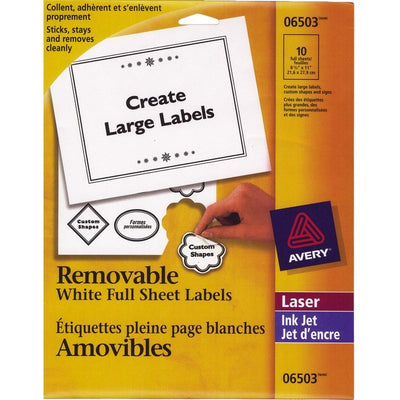 Avery&reg; Removable ID Labelsfor Laser and Inkjet Printers, 8-1/2" x 11" (AVE06503)