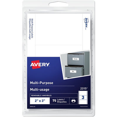 Avery&reg; Multi-Purpose Removable Labelsfor Laser and Inkjet Printers, 2" x 3" (AVE2315)