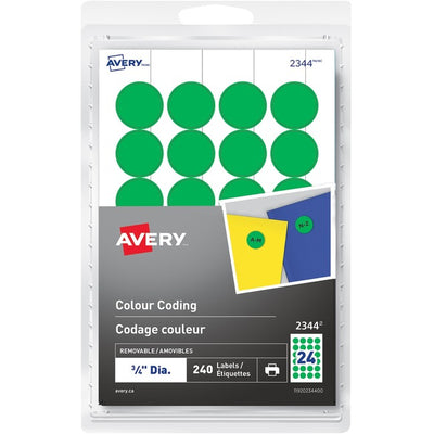Avery&reg; Removable Colour Coding Labelsfor Laser and Inkjet Printers, 3/4" , Green (AVE2344)