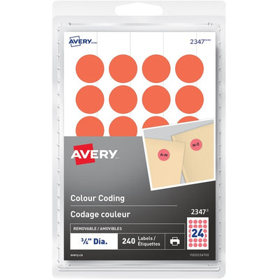 Avery&reg; Removable Colour Coding Labelsfor Laser and Inkjet Printers, 3/4" , Red (AVE2347)