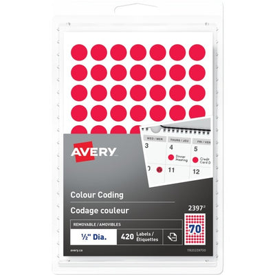 Avery&reg; Removable Colour Coding LabelsHandwrite, 1/2" , Red (AVE2397)