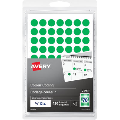 Avery&reg; Removable Colour Coding LabelsHandwrite, 1/2" , Green (AVE2398)